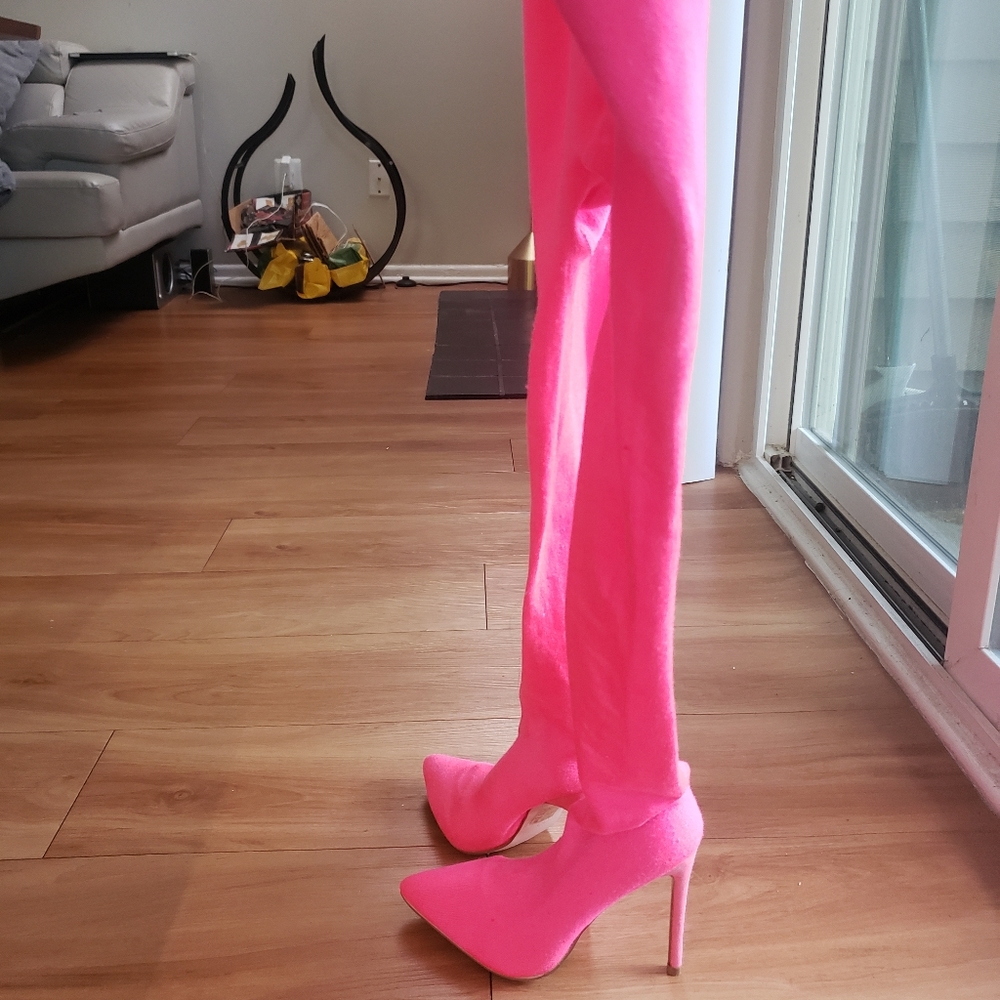 Fashion Nova You Alright Heeled Boots Neon Pink size 6
